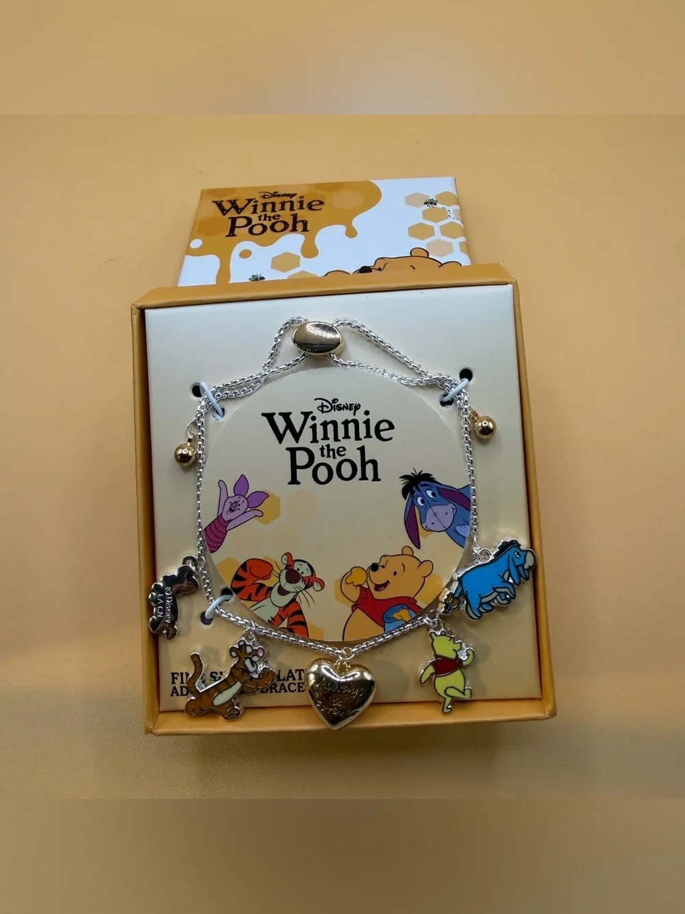 Disney Winnie the Pooh Silver Charm Bracelet with Yellow, Blue & Green Accents
